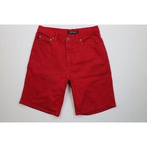 Vintage 90s Perry Ellis Mens 30 Faded Spell Out Denim Jean Shorts Jorts Red USA